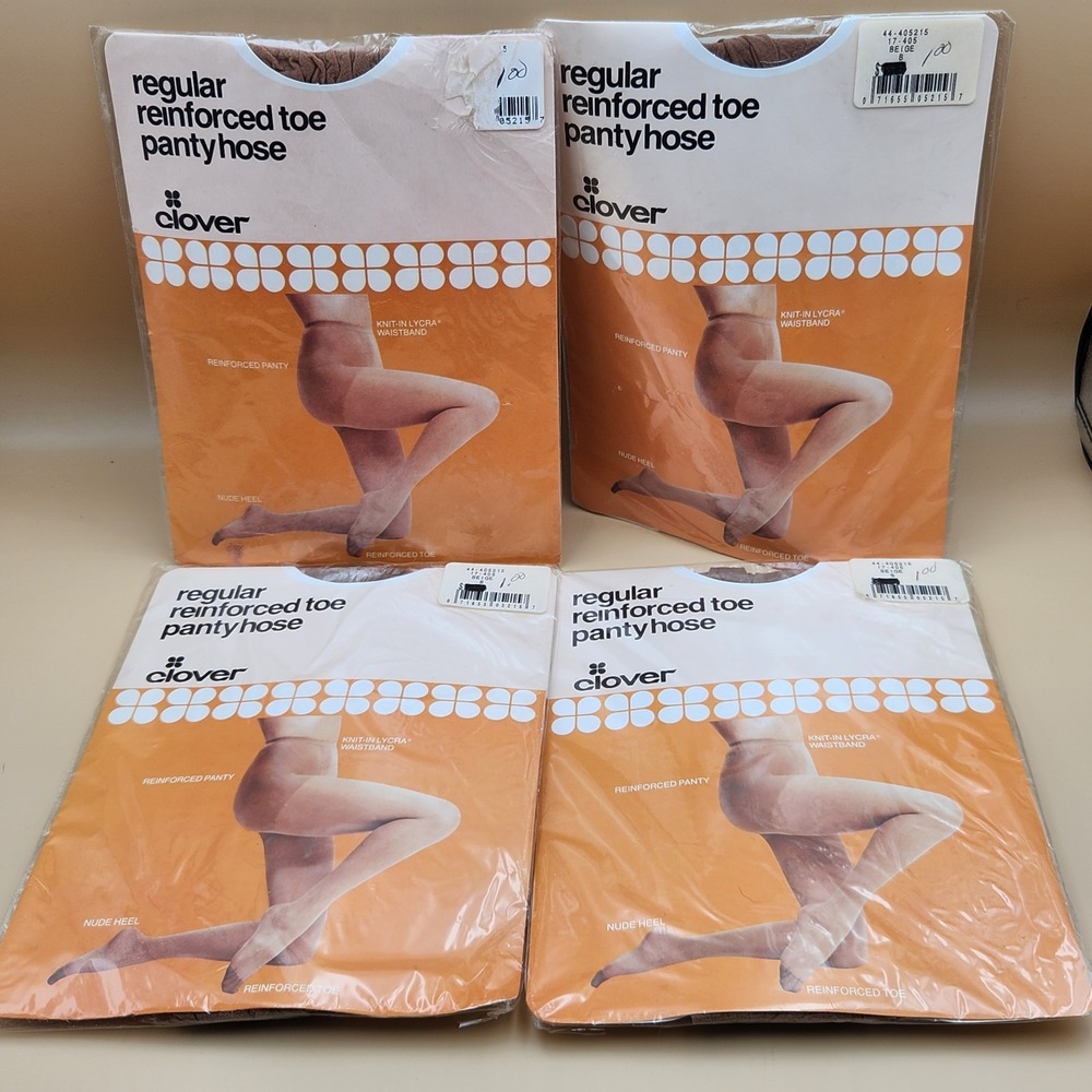 Clover Strawbridge Dept Store Vintage Nylon Pantyhose Lot 4 Beige Size B NOS